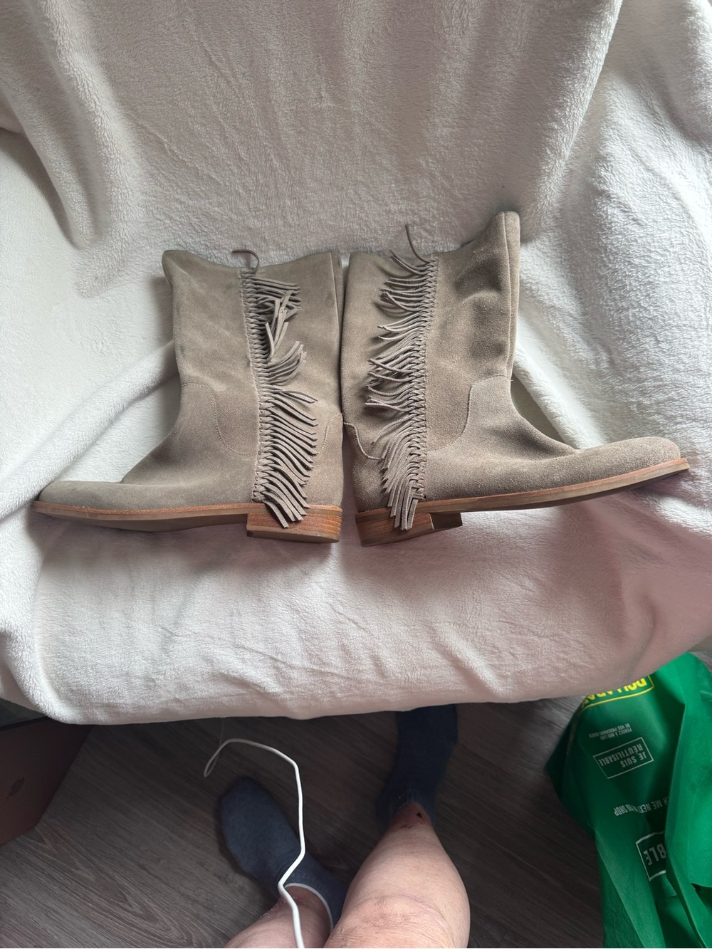 Bass Taupe Suede Fringe Ankle Boots